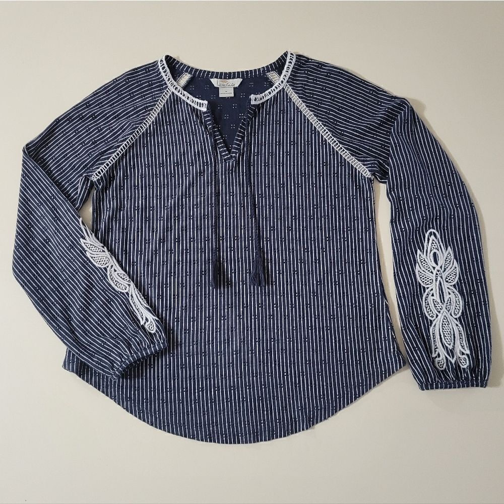 Bob Timberlake Women's Navy Mini Stripe Long Sleeve Pullover Top
